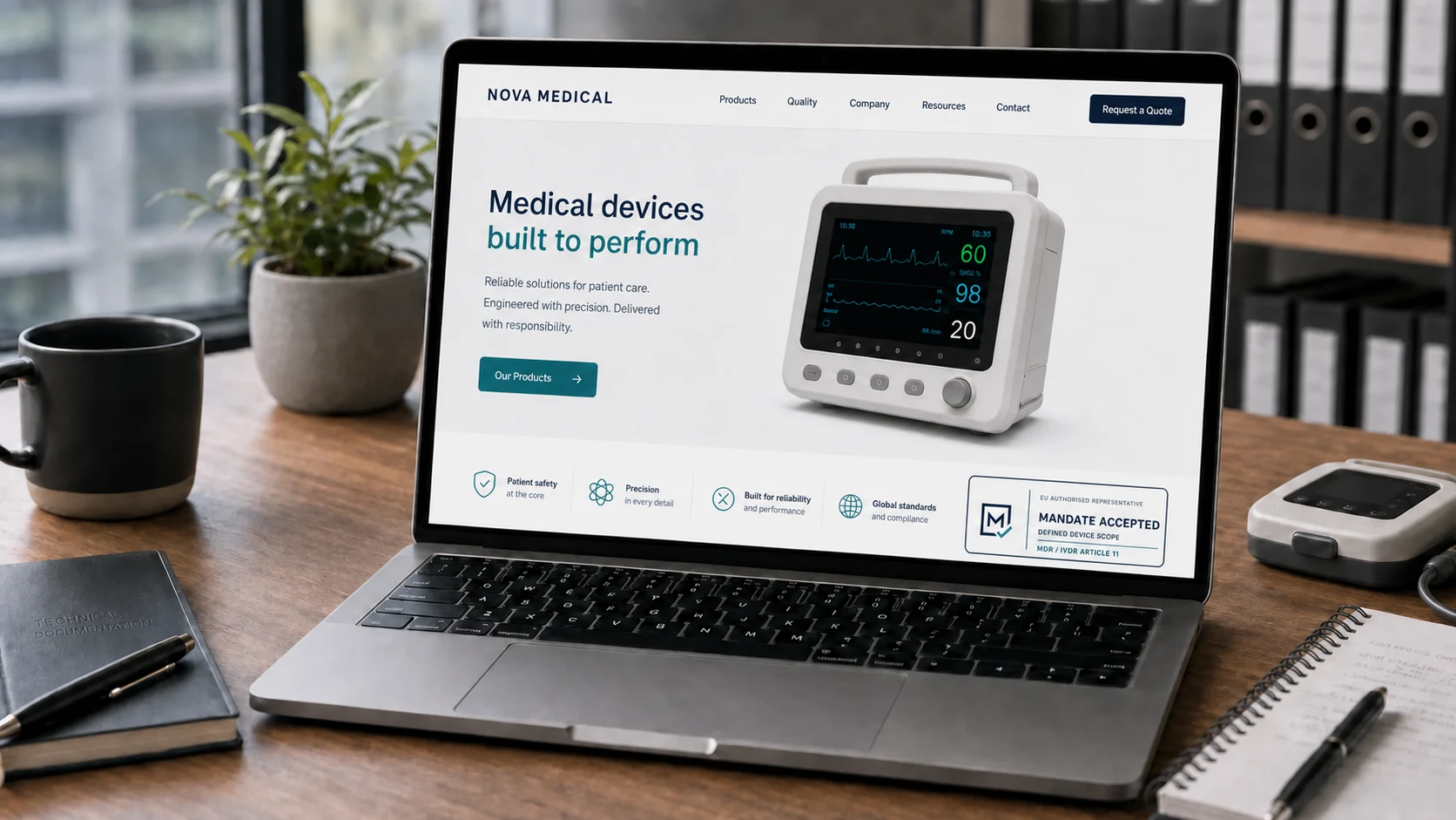 Example of the MEDDEV Mandate Accepted mark displayed on a medical-device manufacturer's website