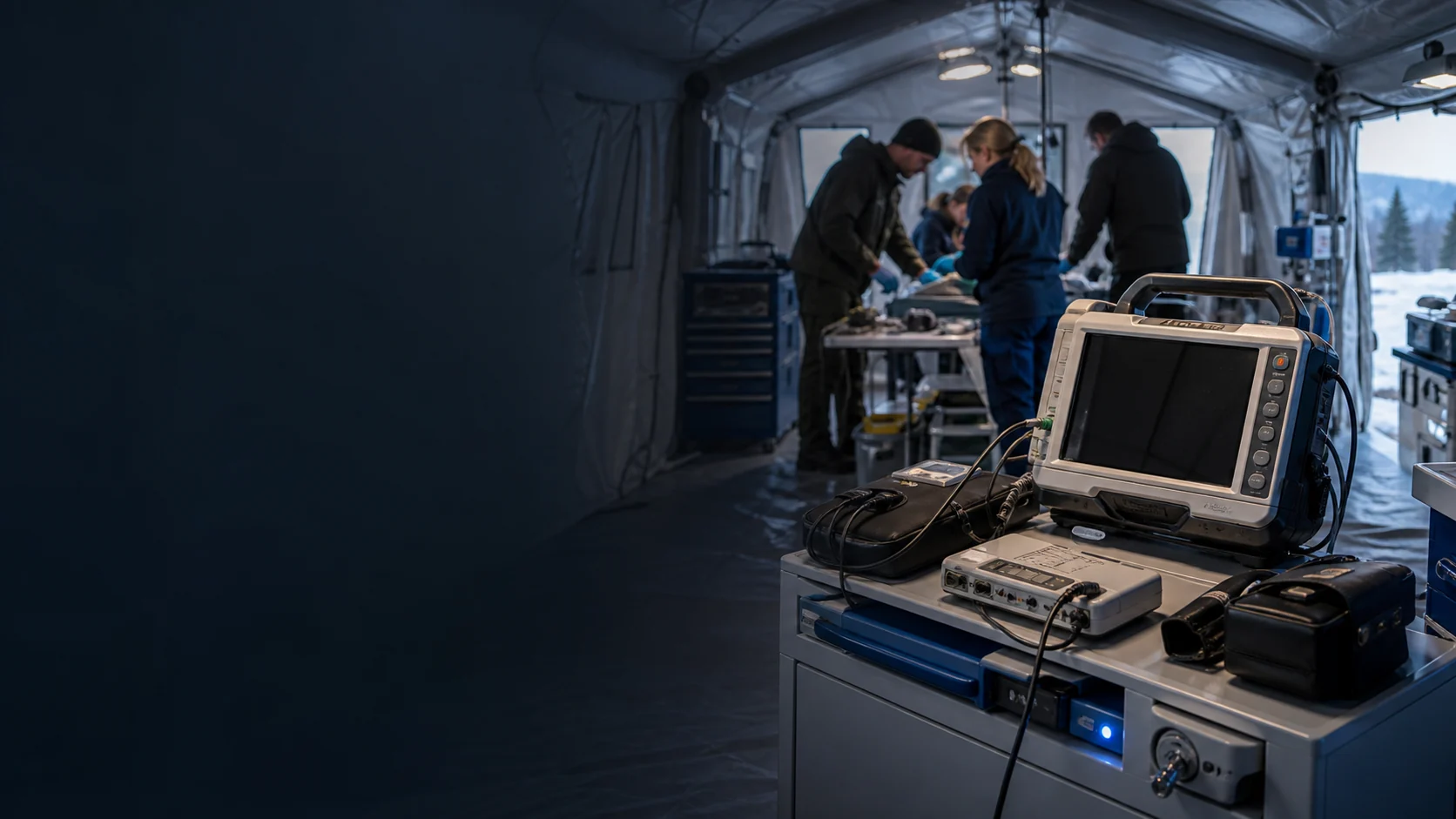 Portable medical equipment and a clinical team in a deployable field hospital